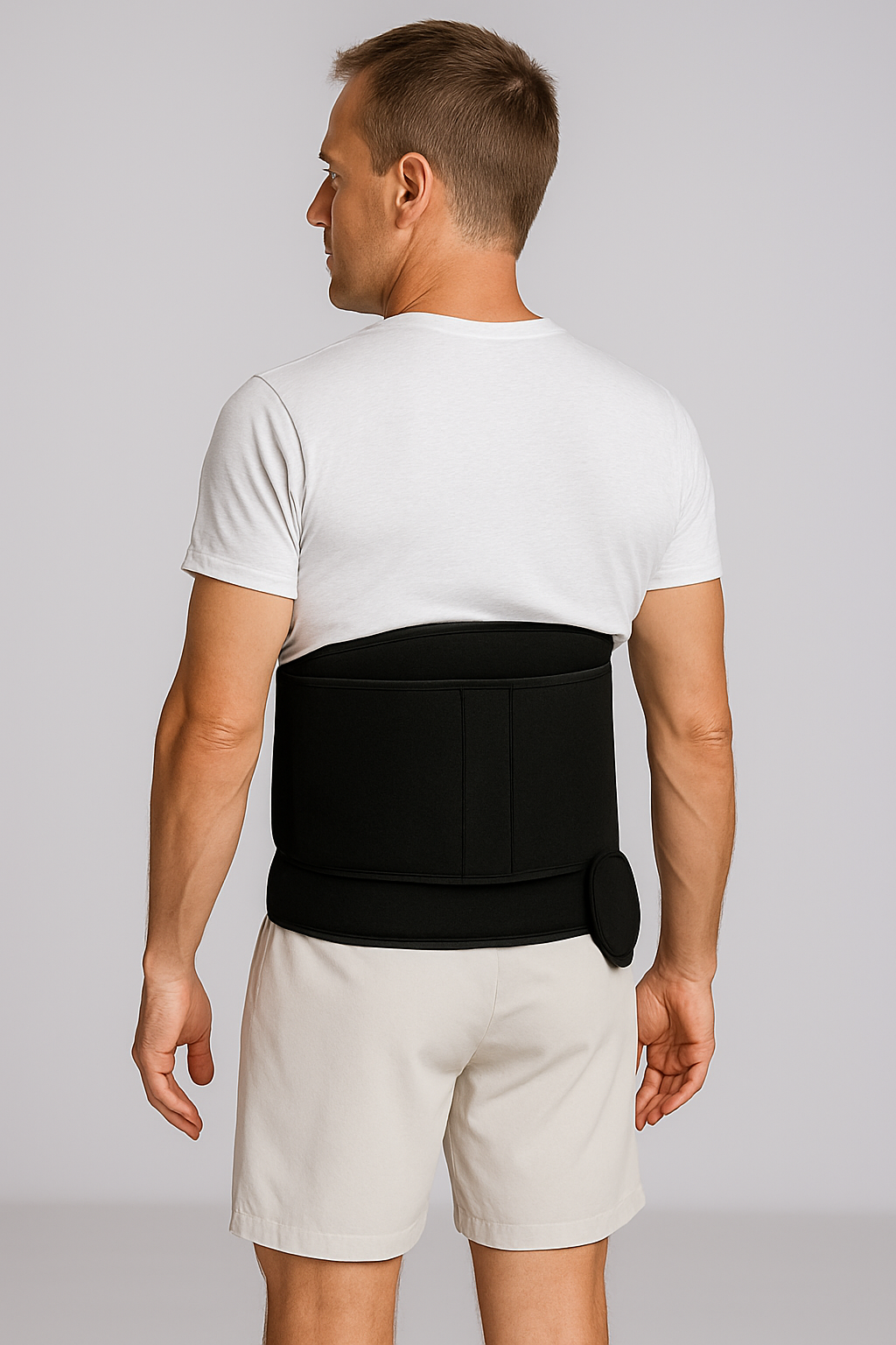 Man wearing black back cold therapy device, Supply Cold Therapy product for pain relief
