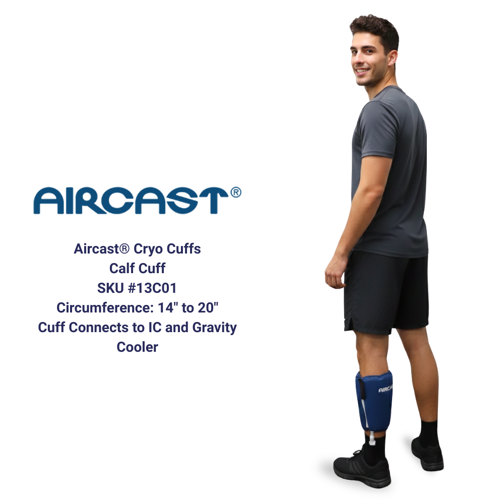Man wearing Aircast Cryo Cuff calf cold therapy pad for leg recovery, Supply Cold Therapy