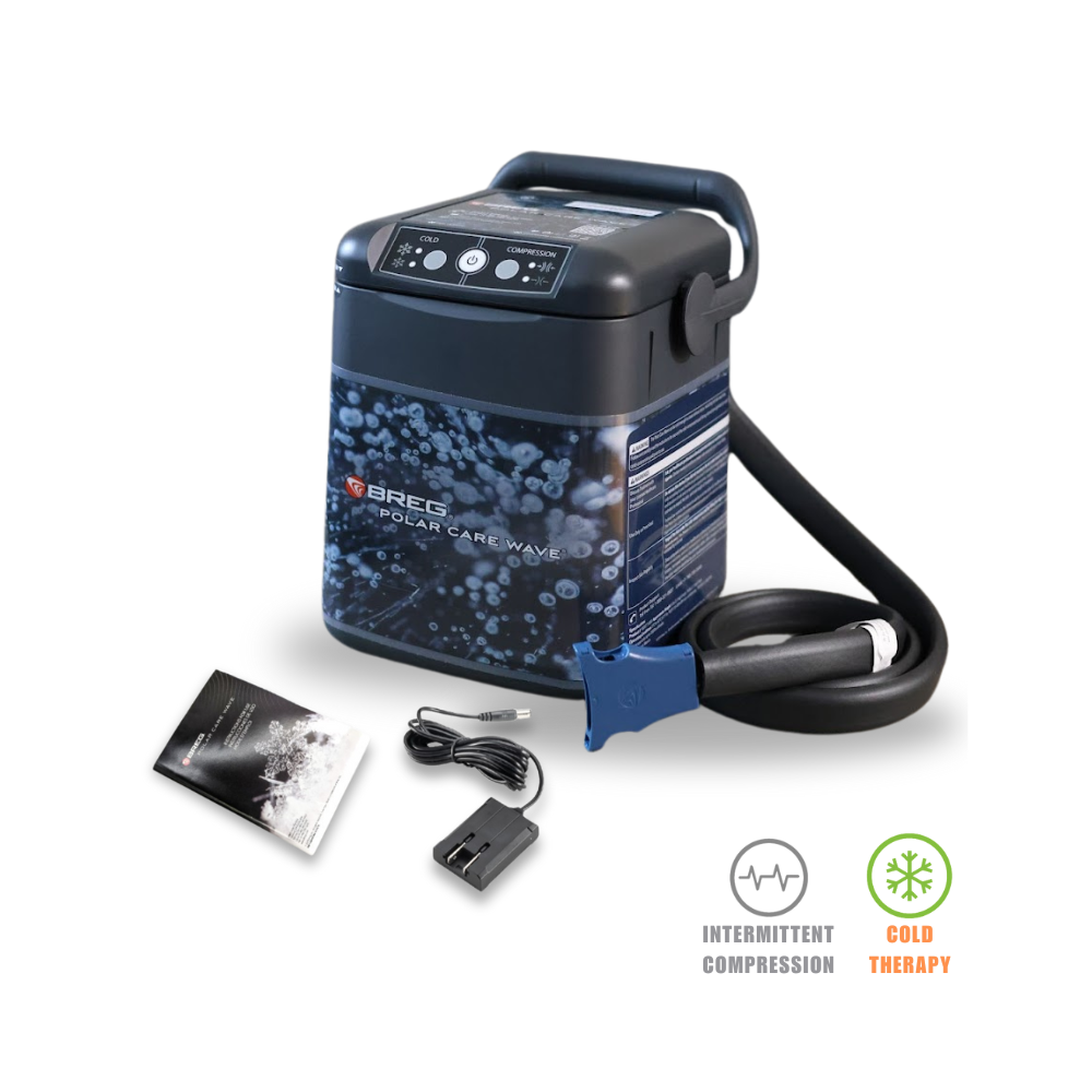 Breg Wave cold therapy compression cooler with hose, power adapter, and manual