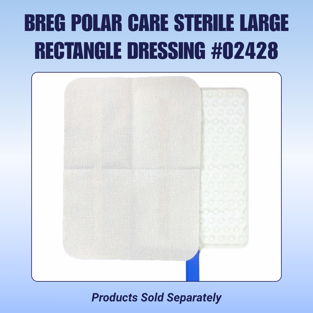 Breg Polar Care sterile large rectangle dressing for cold therapy pads, product shown on white background.