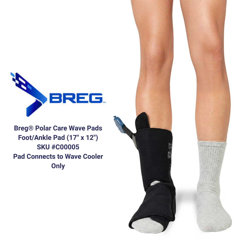 Breg Polar Care Wave foot and ankle pad on model, cold therapy replacement pad, Supply Cold Therapy