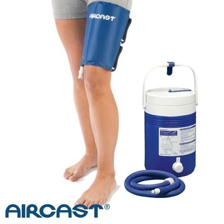 Aircast Gravity Cooler cold therapy device and Cryo Cuff thigh pad for injury recovery