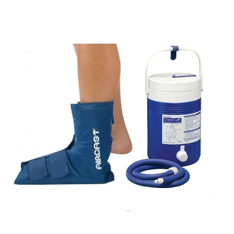 Aircast ankle cryo cuff and gravity cooler cold therapy device for foot injury relief