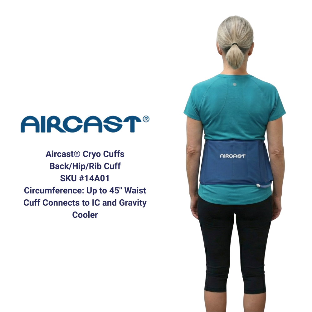 Aircast Cryo Cuff for back, hip, rib cold therapy shown on person, Supply Cold Therapy.