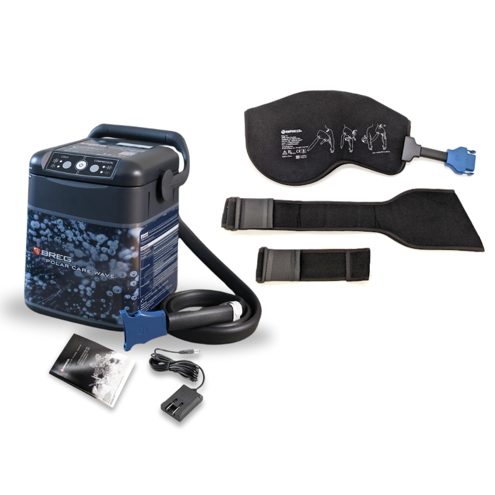 Breg Polar Care Wave cold therapy device with shoulder pad, straps, and accessories