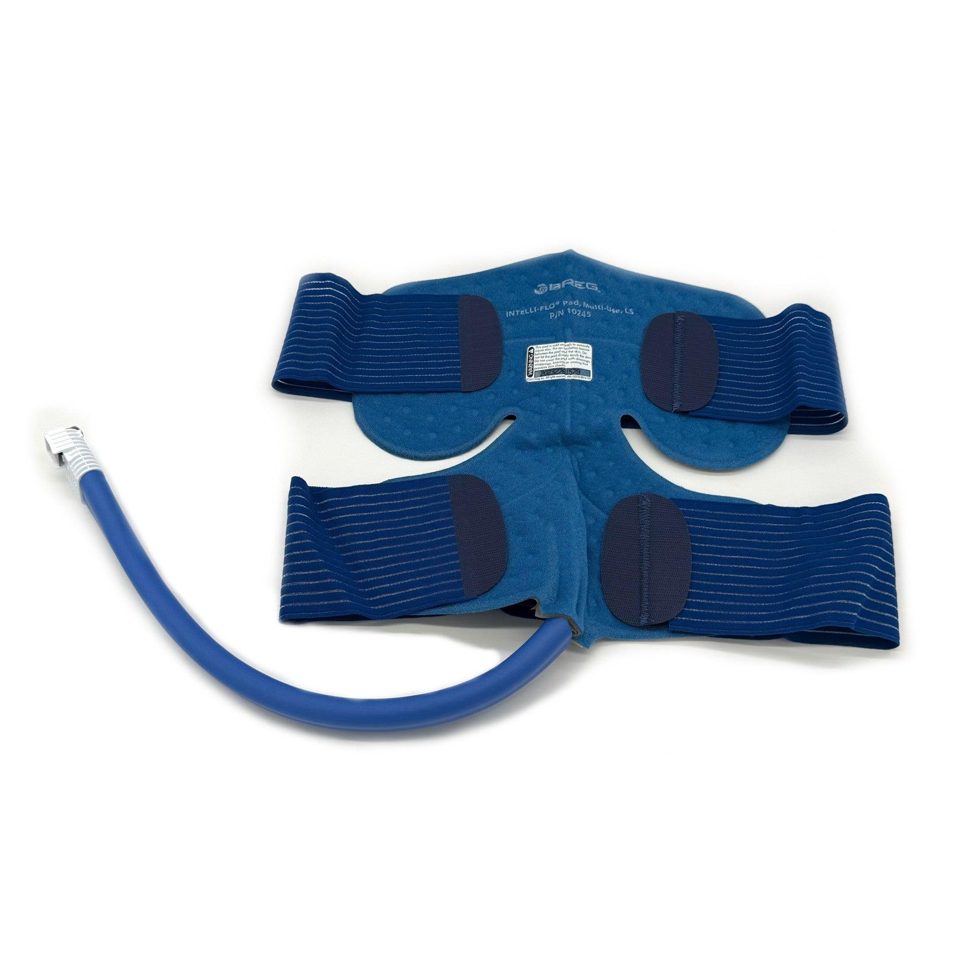 Breg Intelli-Flo blue cold therapy pad with hose and adjustable straps for pain relief