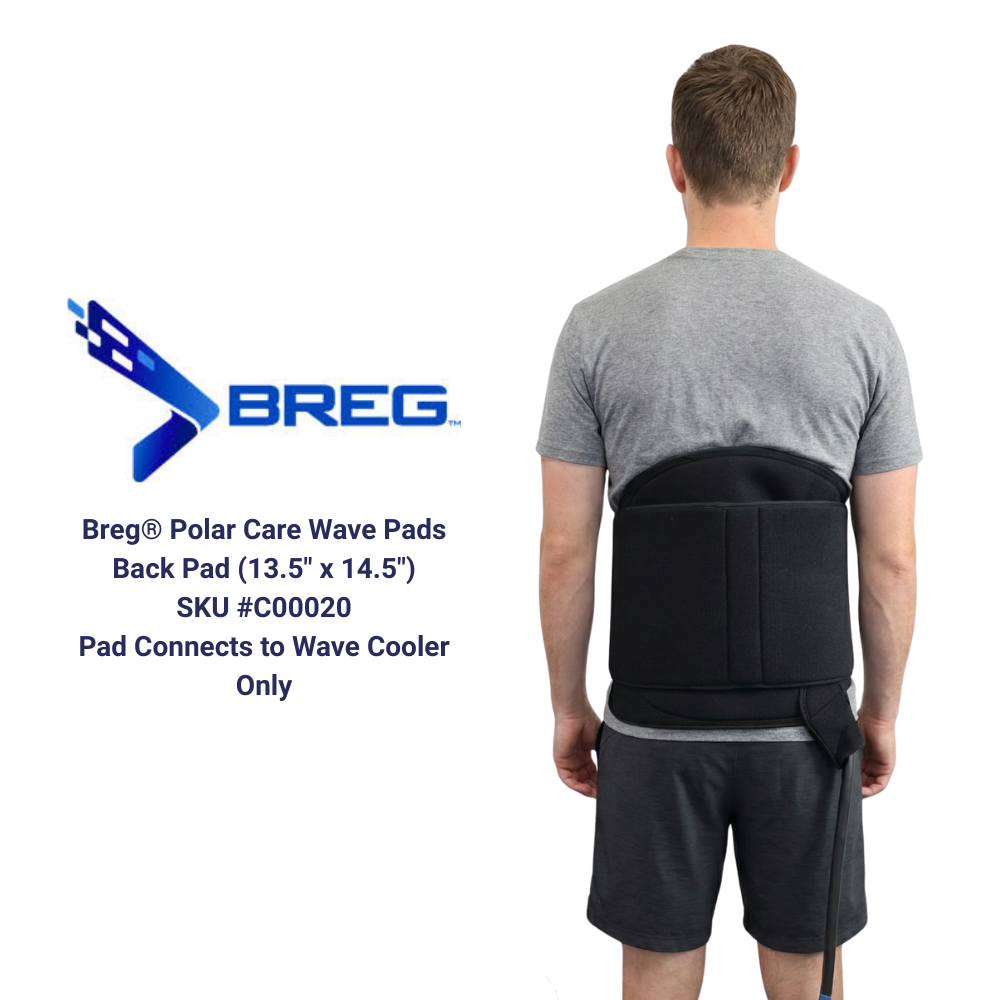 Breg Polar Care Wave back pad on person for cold therapy, Supply Cold Therapy product.